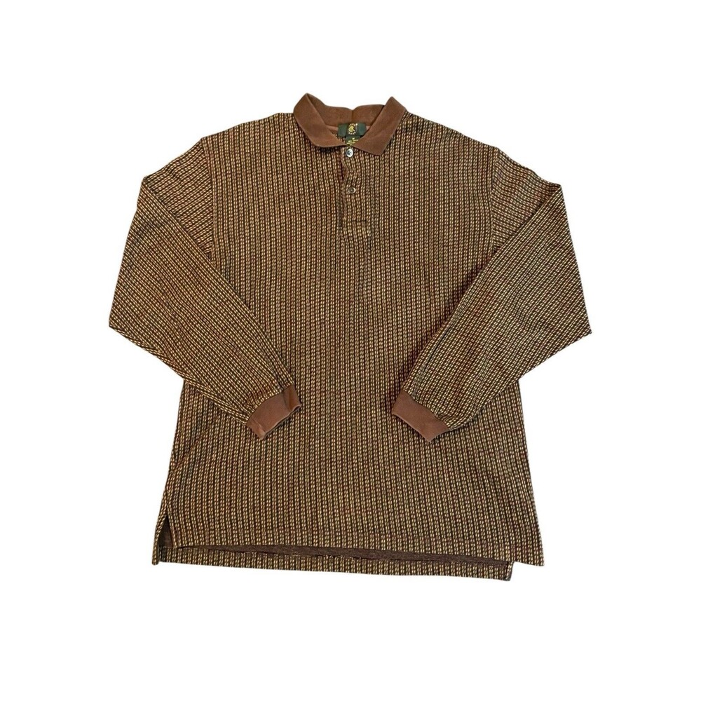 Vintage 90s Club Room Brown Longsleeve Polo Shirt Men’s Size Medium Preppy